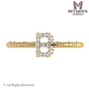 Bague initiale B en or jaune massif 14 carats Pave Diamond Jewelry Fait à la main A à Z Minimalist Letters Ring Gold Diamond Jewelry B Ring - Product Image 4