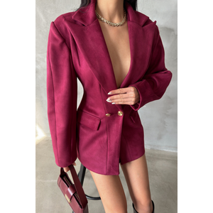 Veste en daim bordeaux avec motif sablier, accessoire de mode pour femme - Product Image 3