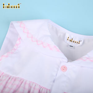 Wholesale Summer Kids Dress with 3D Bunny Applique Window Pane Design Short Sleeves OEM ODM Available! - Product Image 6