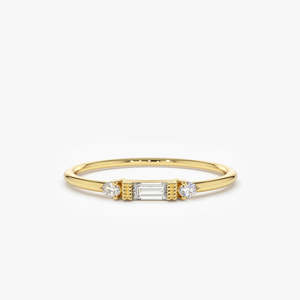 Bague en or massif 14K avec diamants de laboratoire ronds et baguettes sertis en chaîne, 0,09 carats au total, couleur G, clarté SI1, bijoux raffinés - Product Image 3