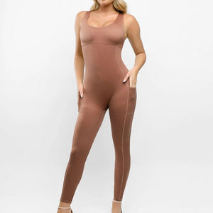 Women's One Piece Gym Workout <b>Bodysuit</b> Seamless Yoga <b>Jumpsuit</b> Removable Cup Breathable Eco-Friendly Plaid Pattern Square Neck - Product Image 1