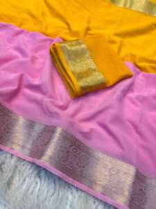 Sari de seda de gasa suave para mujer con borde jacquard y diseño de sombreado superior con blusa a juego, hecho en India - Product Image 5