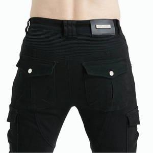Jeans de motard en denim bleu foncé pour homme, durables, avec poches cargo, protections amovibles, pour la conduite à moto - Product Image 3