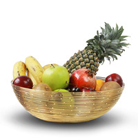 Panier à fruits de bureau rond en fer forgé plaqué or sur mesure, paniers de rangement en fil métallique avec poignée pour la maison et l'hôtel