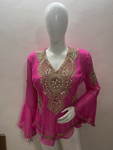 Style élégant nouveau 2025 femmes à manches longues haut à paillettes haute rue brodé à la main Vintage Georgette Blouse fête porter - Product Image 5