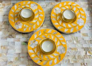 เชิงเทียนฝังมุกคุณภาพเยี่ยม จานชาเปลือกหอย ดีไซน์ล่าสุด ฐานไม้ทำมือ ของตกแต่งบ้าน - Product Image 2