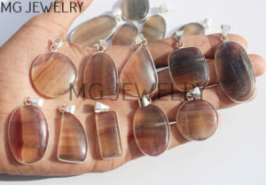 Pendentifs de lunette de pierres précieuses fluorite en gros cristal de fluorite naturelle plaqué argent pendentifs bijoux de mode - Product Image 3