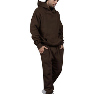 Ensemble de jogging deux pièces 100% coton pour hommes, pantalon de survêtement à capuche coupe ajustée et tracktop, vêtements d'extérieur à motif solide, caractéristique de maternité - Product Image 3