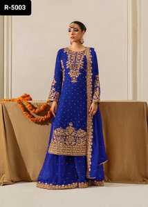 Vêtements ethniques indiens Faux Georgette avec codage avec Sequnce avec Rivet Moti Work Sharara Suit pour mariage et festival Wear - Product Image 6
