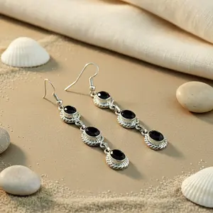 Pendientes de Plata de Ley 925 con Ónix Negro en Forma de Gota de Agua, Chapados en Oro con Piedras de Diamante en Forma de Pera para Bodas y Fiestas - Product Image 3