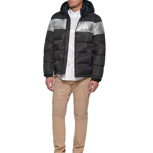 Wholesale Hooded Canvas Winter <b>Puffer</b> <b>Jacket</b> for Men Made in Pakistan Black <b>Silver</b> Color Comfortable New Arrival <b>Puffer</b> <b>Jacket</b> - Product Image 2