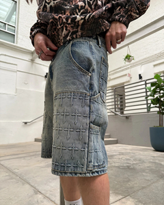 Shorts Bermuda en jean délavé pour homme, taille mi-haute, fermeture éclair, séchage rapide, respirant, 100 % coton, style urbain, en toile - Product Image 6