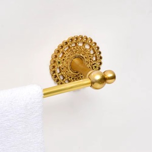 High Quality Handmade Golden <b>Towel</b> Hanger Floral Base Bathroom Hardware Accessories Brass <b>Towel</b> Rod Wholesale - Product Image 1