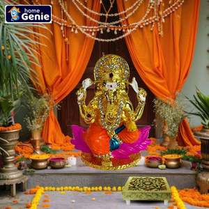 HOME GENIE-Chowki de diseño de MDF para decoración y regalos de Pooja, plataforma con acabado dorado - Product Image 5