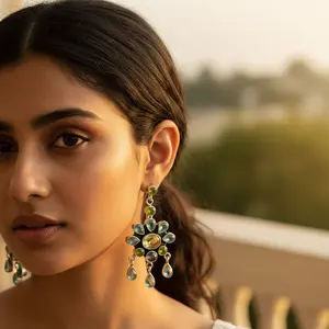 Boucles d'oreilles pendantes en argent 925 avec topaze bleue plaquées or et or rose pour femme, idée cadeau pour mariage ou fête - Product Image 1