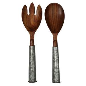 Juego de Ensaladera de Madera de Mango con Mango Redondo Galvanizado 100% Seguro para Alimentos, para Uso en el Hogar y en Bodas - Product Image 1