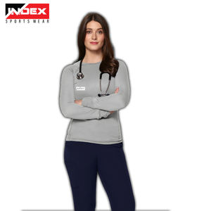 Venta al por mayor sin costuras de manga larga Nurs Scrub Tops personalizados uniformes de hospital Tops Slim cuello redondo mujeres tejido Underscrubs para enfermeras - Product Image 2