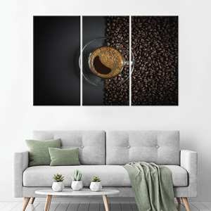 Toile imprimée moderne avec motif de tasse de café - Décoration murale élégante pour bar et cuisine, 3P : encadrée - Product Image 1