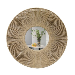 Venta al por mayor de lujo grande completo hecho a mano de paja tejido algas espejo de pared nuevo círculo creativo arte contemporáneo decoración del hogar Miroir - Product Image 6