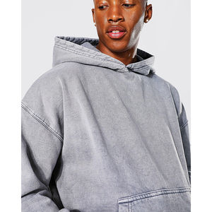 Jersey unisex con capucha lavada vintage de etiqueta privada con bolsillo canguro - Product Image 1