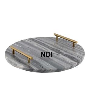 ถาดเสิร์ฟอาหารหินอ่อนด้ามทองสไตล์หรูหราถาดเสิร์ฟขนมหวานสำหรับใส่อาหารและอาหารเช้า - Product Image 1