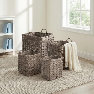 Set of 4 Rattan <b>Baskets</b> with Handles Handmade <b>Storage</b> <b>Basket</b> Wholesale eco-friendly Made in Viet Nam - Product Image 6