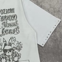 T-shirt en jersey graphique streetwear surdimensionné pour hommes, coupe courte en coton avec accent de strass sérigraphié, disponible en gros