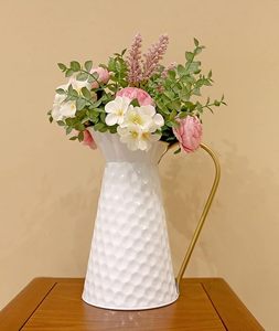 <b>White</b> Metal Decorative Flower <b>Vase</b> Farmhouse Galvanized Pitcher Rustic Milk <b>Jug</b> Home Decor Storage Baskets - Product Image 1