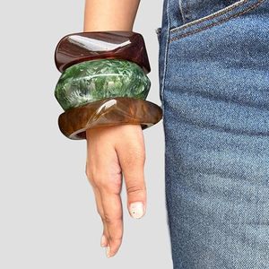 ชุดกำไลข้อมือเรซิ่นแก้วทอมือ UnfoldSelf กันน้ำ สีน้ำตาล/เขียว แฟชั่นโดดเด่นสำหรับงานแต่งงาน สำหรับผู้หญิง/เด็กผู้หญิง - Product Image 5