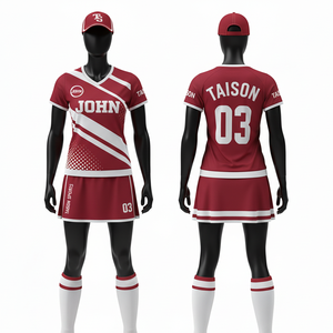 Uniforme de Hockey sobre Césped para Mujer, 160 GSM, Poliéster Transpirable Interlock, Panel Diagonal Rojo y Blanco, Sublimación, Logotipo Personalizado - Product Image 1
