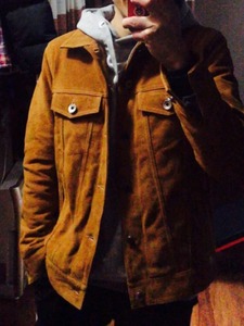 แจ็กเก็ตไฮสตรีทสีน้ำตาลสำหรับผู้ชาย, เสื้อแจ็คเก็ตหนังกลับวัวแท้สำหรับฤดูใบไม้ร่วงและใบไม้ร่วงผ้าวูลพลัสไซส์ - Product Image 3