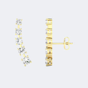 Pendientes colgantes curvos lineales con diamantes redondos de 1.10 CTW, oro de 14k, cultivados en laboratorio, con graduación, para mujer, color D, par - Product Image 2