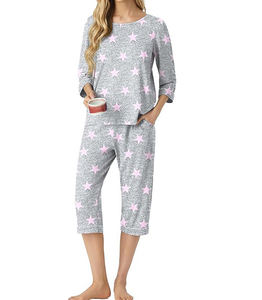 Conjunto de Pijamas de Algodón 100% para Mujer, Diseño Personalizado, Nuevo, al por Mayor, Cintura Media, Suave, Transpirable, Estampado Floral, ODM - Product Image 3