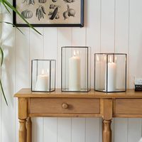 Moderne Quadratische Hurricane-Kerzenhalter Set 3-teilig Transparentes Glas Metall Schwarzer Rand Umweltfreundlich Ostern Handgefertigt Zuhause