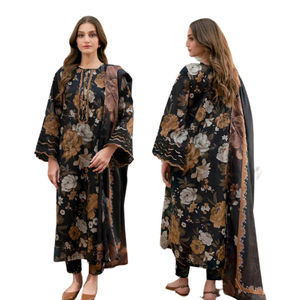 Hot Selling Wholesale OEM 100% Cotton Casual Dresses From Pakistan Shalwar Kamiz Suits for Ladies with Embroidered <b>Shawls</b> Women - Product Image 4