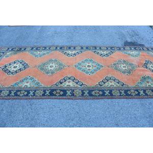 Grand tapis turc de 4,3 x 10,7 pieds, tapis en laine vintage orange et bleu patchwork - Product Image 3