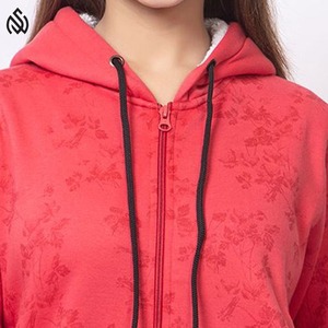 Sudadera con capucha y cremallera para mujer Mezcla Sudadera de algodón con bolsillo con capucha Sudaderas con capucha cortas con cremallera para mujer - Product Image 2