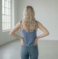 Nouveau modèle 2024 – Débardeur sexy pour femme, style licou, été, imprimé perles et appliqués, coton et élasthanne, avec liens, logo personnalisé, service OEM, vente en gros, bleu