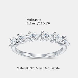 Anillo de Compromiso de Lujo con Moissanita Corte Pera de 3x5mm, Media Eternidad, Moderno, para Boda, Aniversario, Fiesta, Plata de Ley S925, Regalo - Product Image 6