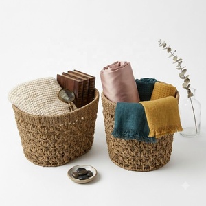 Handmade Woven <b>Storage</b> Basket Natural Seagrass Organizer Bin Decorative Rope Hamper for Home <b>Kitchen</b> Bedroom - Product Image 1