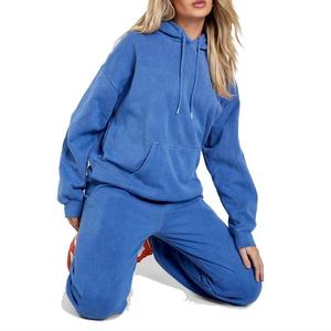 New Fashionable Custom Streetwear Acid Wash Distressed Patch Embroidery LOGO 2 Piece Jogger Set Tracksuit for Women's - Product Image 6