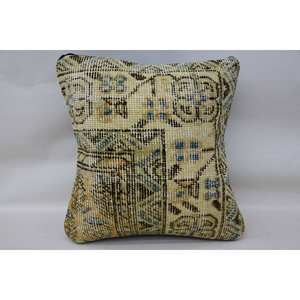 14x14 Inch <b>Beige</b> Wool Kantha Patchwork Pillow Woven Comfort Style Vintage Embroidered Print Pattern Ball Decorative <b>Cushion</b> - Product Image 1