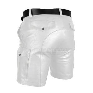 Pantalones Cortos Clásicos de Cuero Blanco para Hombre, Moda 2026, Material Suave y Cómodo con Trabillas para Cinturón - Product Image 6