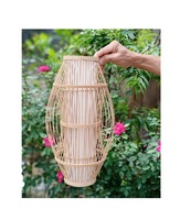 Vietnam traditionnel bambou rotin lampe-rond lustre en osier pour fête mariage maison jardin décoration bougeoirs en métal