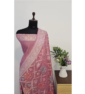 Sari en Georgette Tassur Pur Traditionnel Exclusif, Semi-Banarasi Tilfi Meena, Motifs Meenakari Multicolores, Tissu Luxueux - Product Image 1