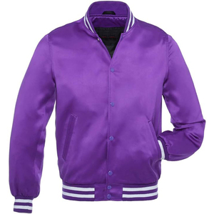 Chaqueta Varsity Morada de Satén para Hombre, Chaqueta Bomber Clásica de Béisbol con Botones a Presión, Ropa Exterior Personalizada al por Mayor - Product Image 1