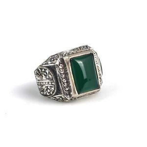 Anillo de Plata de Ley 925 para Hombre con Incrustaciones de Ágata Verde en Forma de Pluma, Anillo con Bisel para Uso Diario, Anillo con Piedra de Coral - Product Image 2