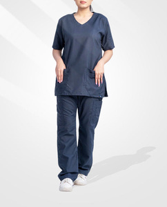 Uniforme Médico OEM Personalizado, Mono de Manga Corta Azul Unisex, Poliéster, Spandex, Denim, Uniforme de Hospital - Product Image 4