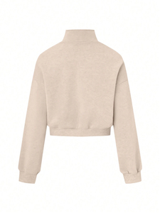 Sweat-shirt à capuche en polaire de couleur unie à demi-fermeture éclair pour femmes personnalisées, sweat-shirt en polaire épais et chaud pour dames - Product Image 2