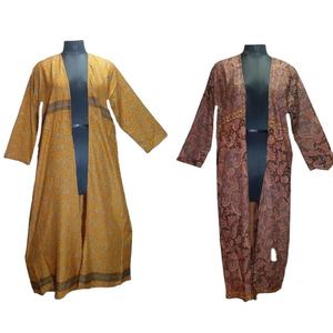 New <b>Silk</b> Long Saree Kimono Style Kaftan Floral Printed for Ladies Night Wear Traditional <b>Dress</b> - Product Image 1